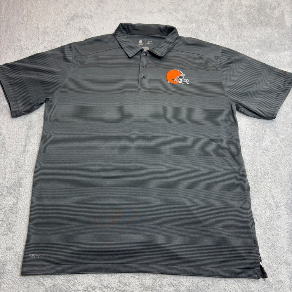Nike Polo Shirt Mens XL Grey Cleveland Browns NFL Dri-FIT Striped Short Sleeve